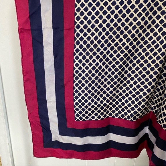 Vintage Yves Saint Laurent Silk Scarf Square Pink Blue Diamond Pattern Logo - Picture 6 of 16